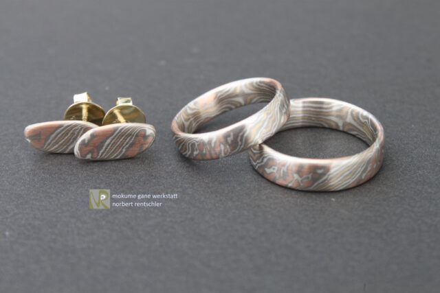 SS9 Mokume Gane Trauringe und Ohrstecker