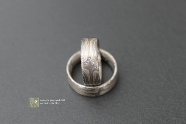 E85 Mokume Gane Eheringe 4 Farben 4 Sterne