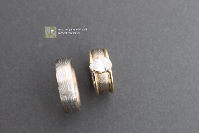 E81 Mokume Gane Trauringe Verwandlung