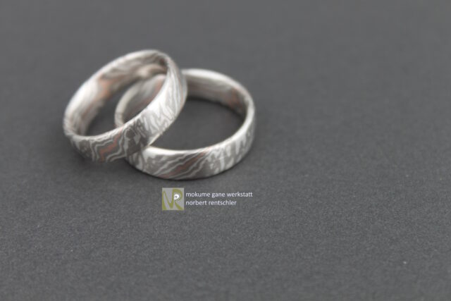 GR250 Mokume Gane Trauringe 1 mal Rotgold
