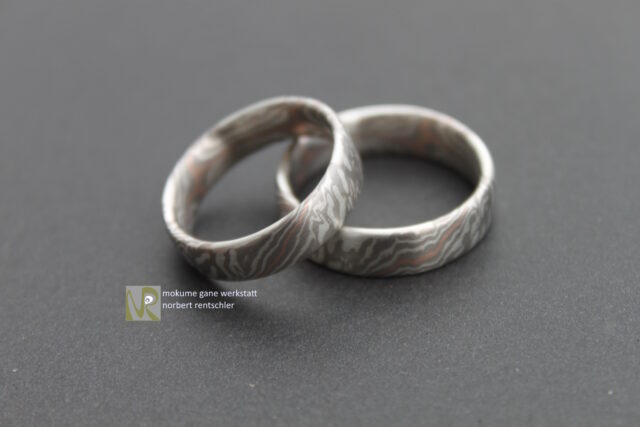 GR250 Mokume Gane Trauringe 1 mal Rotgold