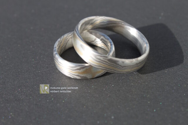 GG249 Mokume Gane Trauringe 2 Sterne
