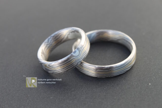 GG249 Mokume Gane Trauringe 2 Sterne