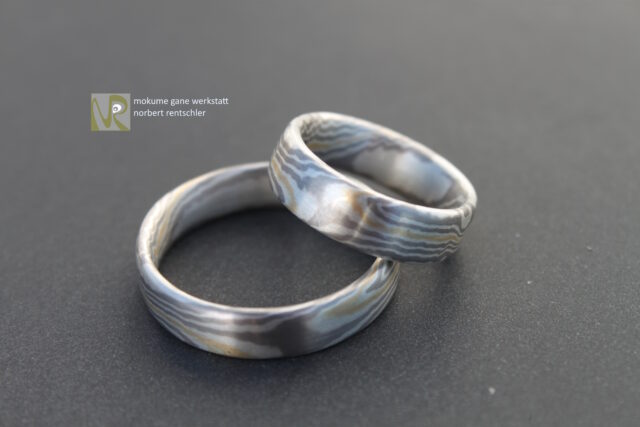 GG249 Mokume Gane Trauringe 2 Sterne
