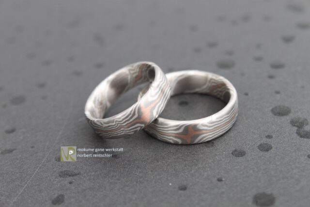 GR253 Mokume Gane Trauringe 4 Sterne