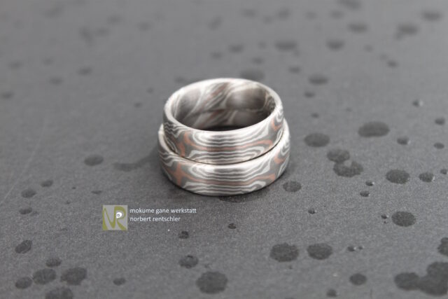 GR253 Mokume Gane Trauringe 4 Sterne