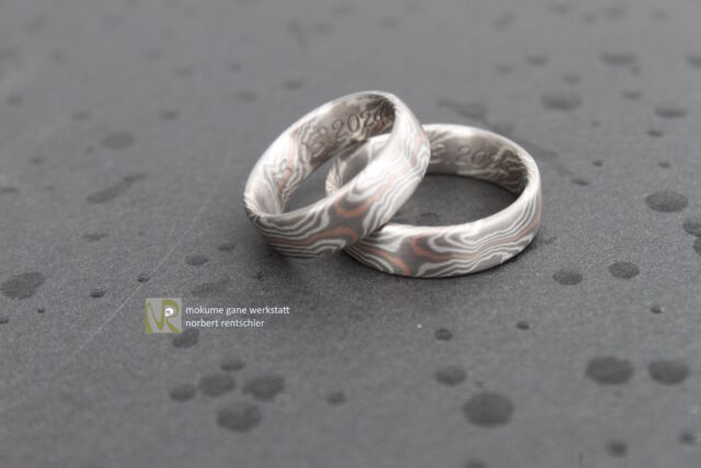 GR253 Mokume Gane Trauringe 4 Sterne