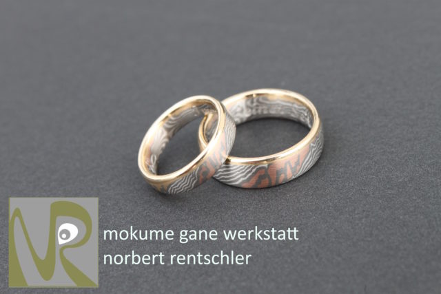 R60 Mokume Gane Trauringe glänzender Rand