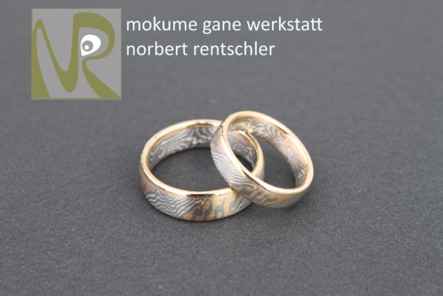 R60 Mokume Gane Trauringe glänzender Rand