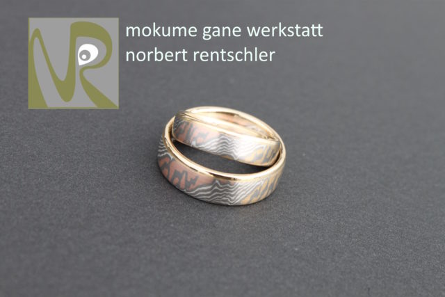 R60 Mokume Gane Trauringe glänzender Rand